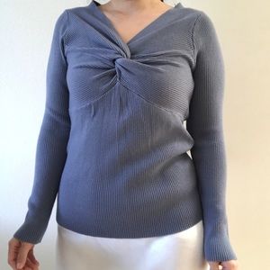 Front Knot Knit Ribbed Long Sleeve Top